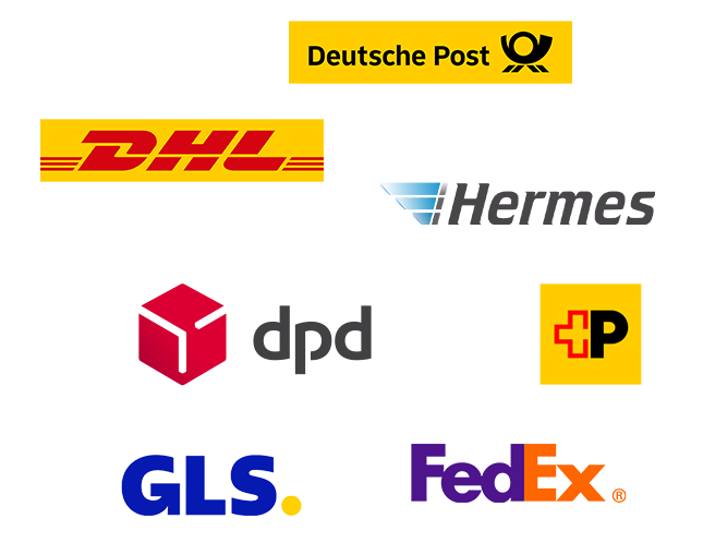 Verschiedene Versanddienstleister, wie DHL, Deutsche Post, Hermes, DPD, SwissPost, GLS oder FedEx, die an Descartes pixi angebunden werden können.